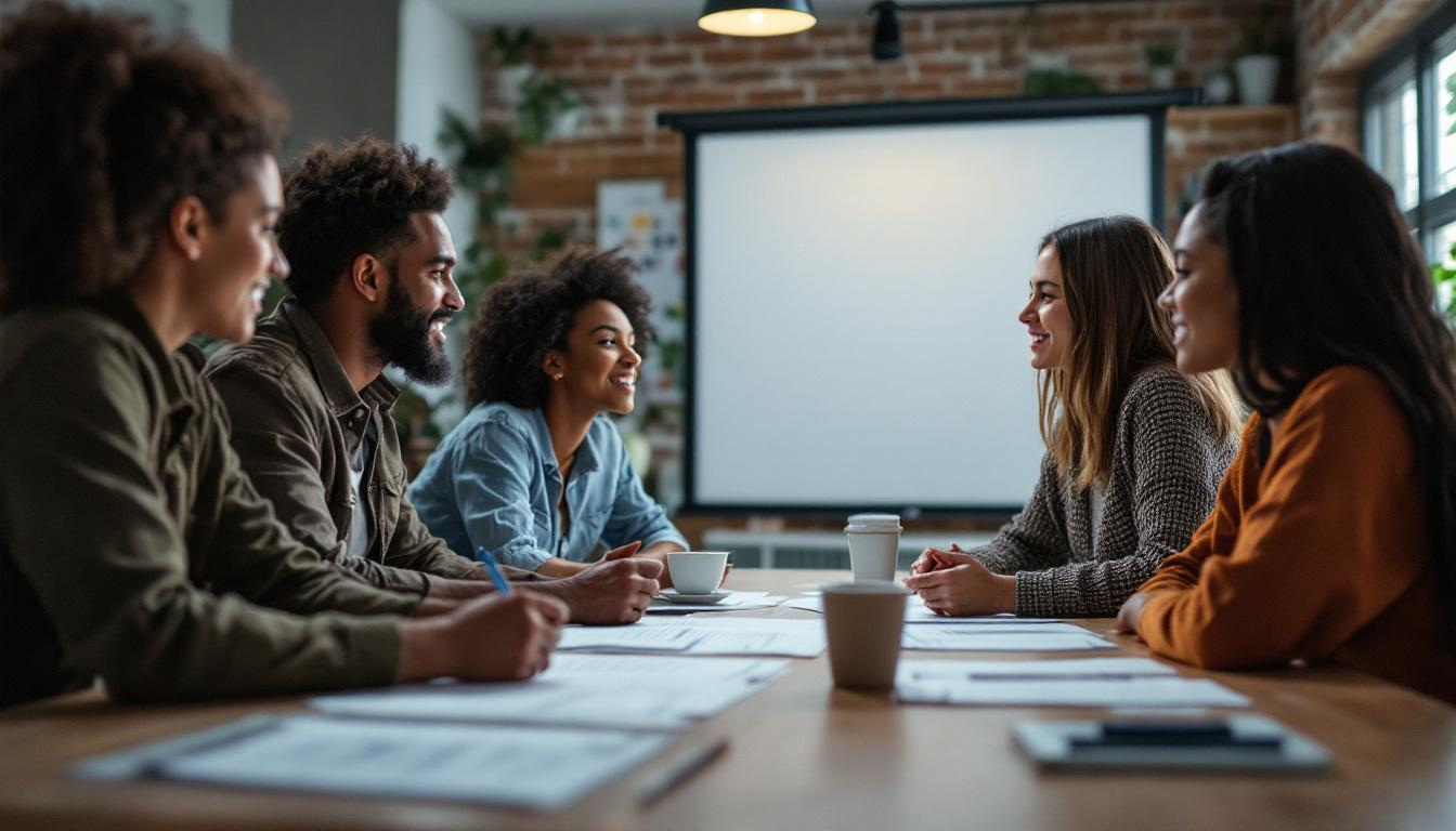 A photograph of a diverse group of individuals engaged in a collaborative workshop setting