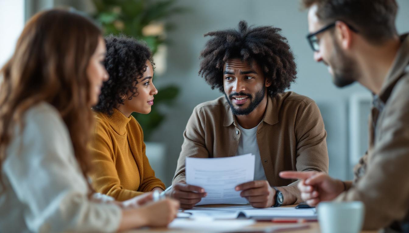 A photograph of a diverse group of people engaged in a career counseling session