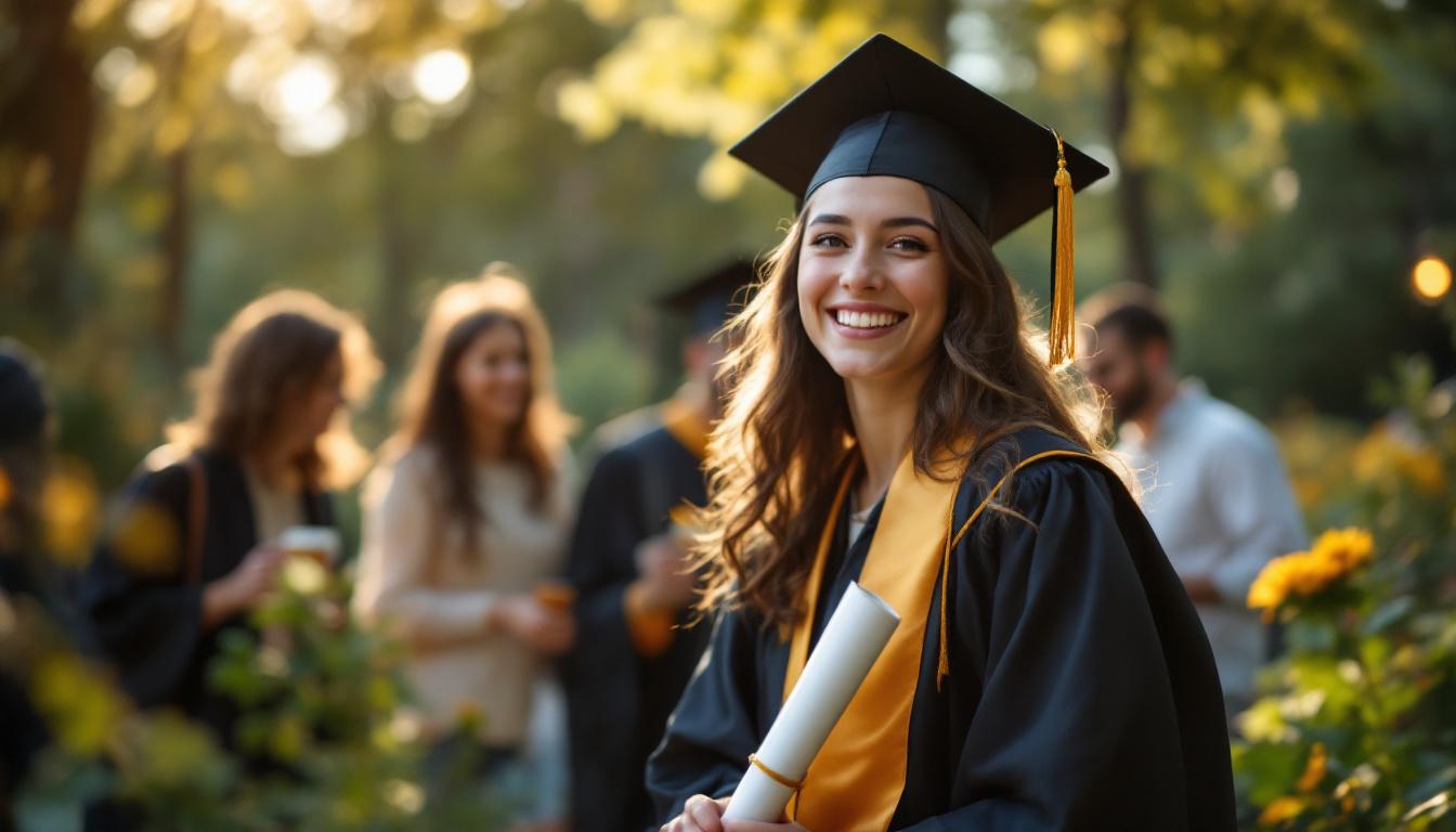 A photograph of a proud graduate in their academic regalia